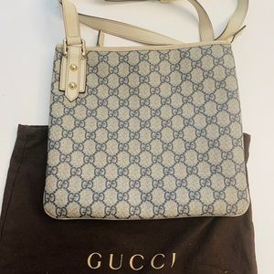 Gucci messenger bag used wear on leather on top opening